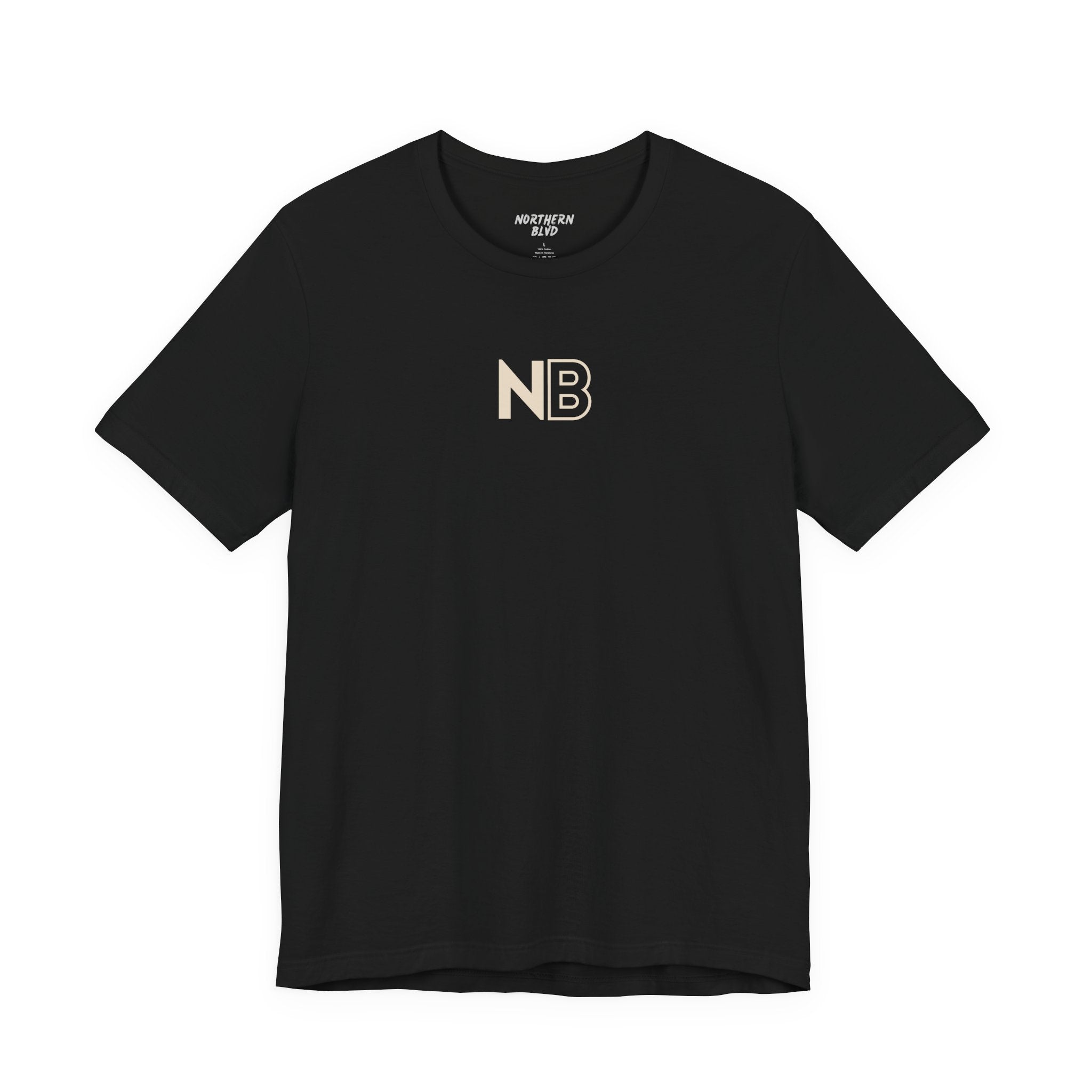 Northern Blvd Black Graphic Tee — 'NB' Chest Logo & Large Back Northern BLVD Typography