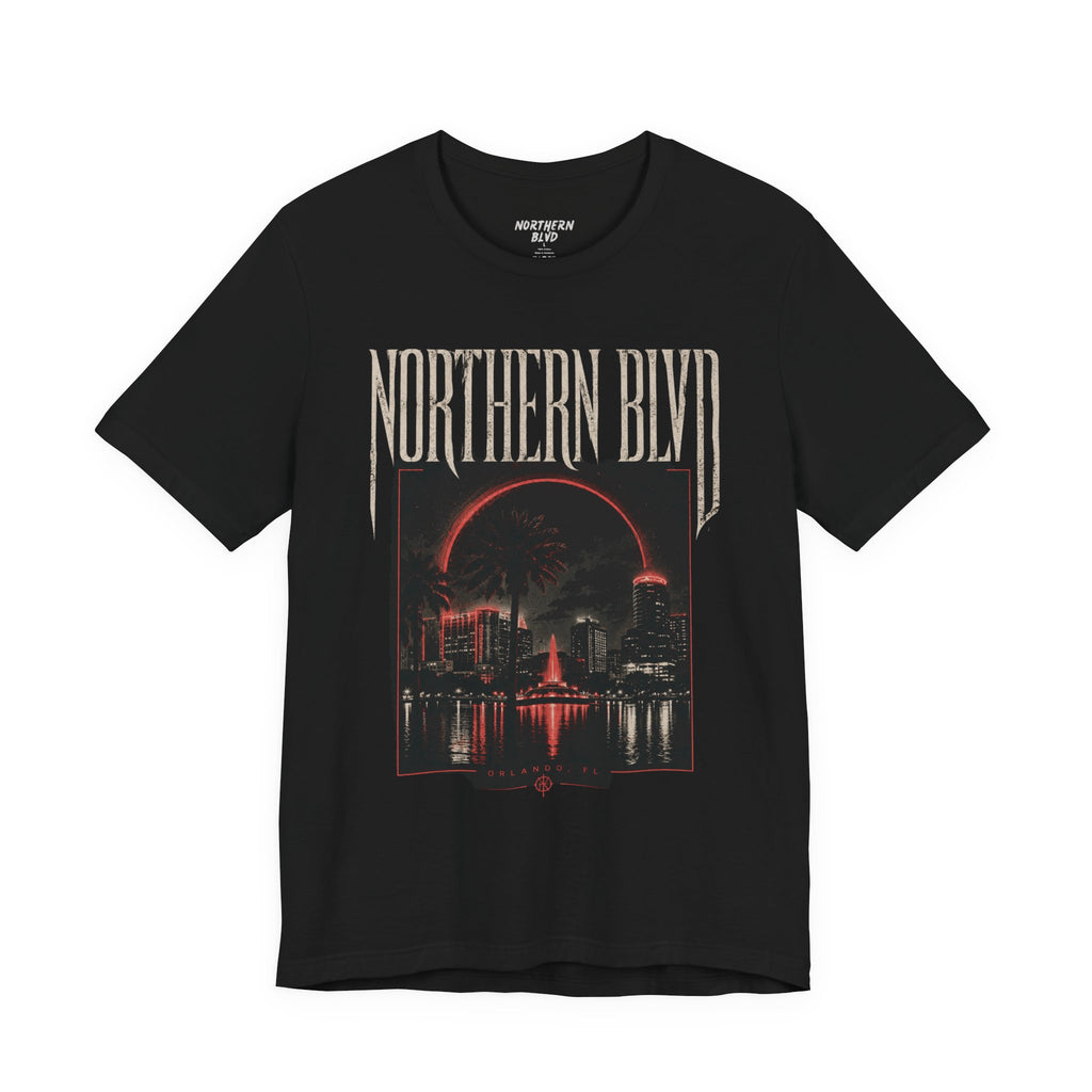 Northern Blvd Retro Orlando Cityscape Tee — Vintage Night Skyline Graphic T-Shirt