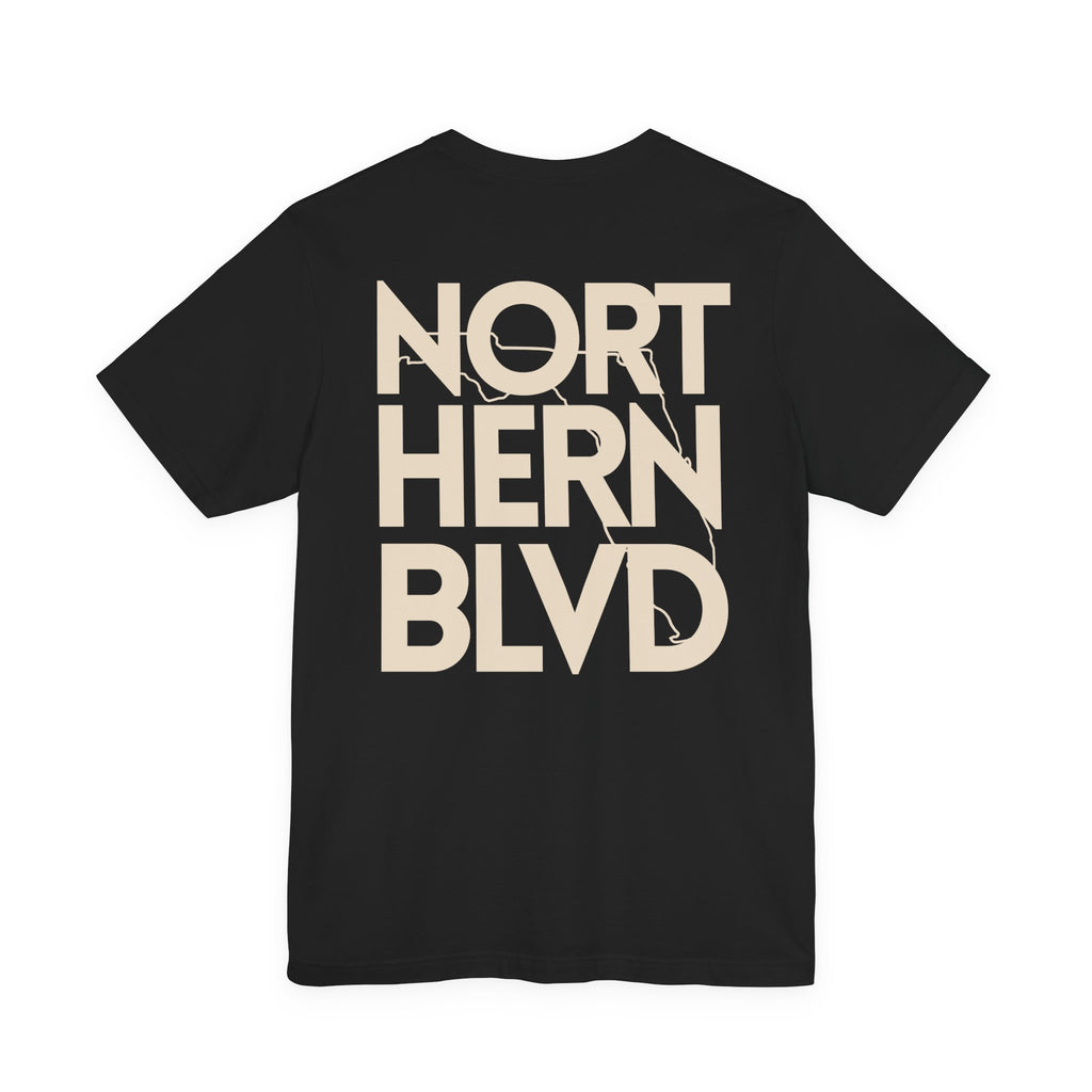 Northern Blvd Black Graphic Tee — 'NB' Chest Logo & Large Back Northern BLVD Typography