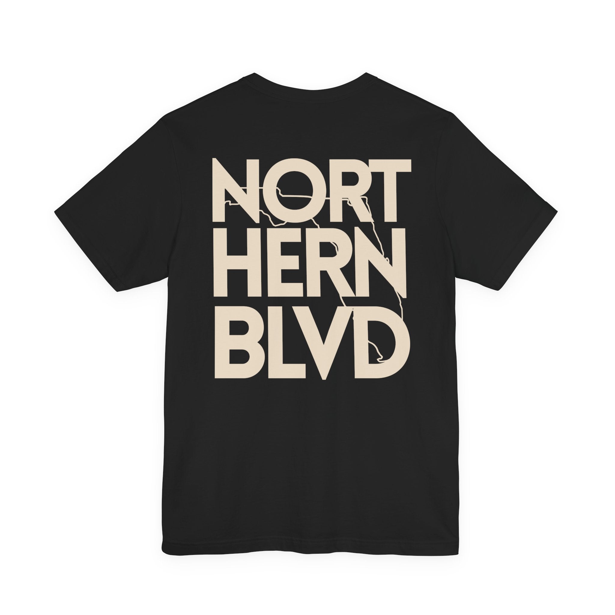 Northern Blvd Black Graphic Tee — 'NB' Chest Logo & Large Back Northern BLVD Typography